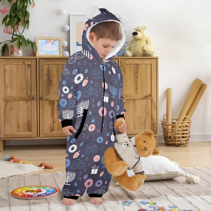 Warm Sunset Chanukah 5785 One-Piece Zip up Hooded Pajamas for Little Kids