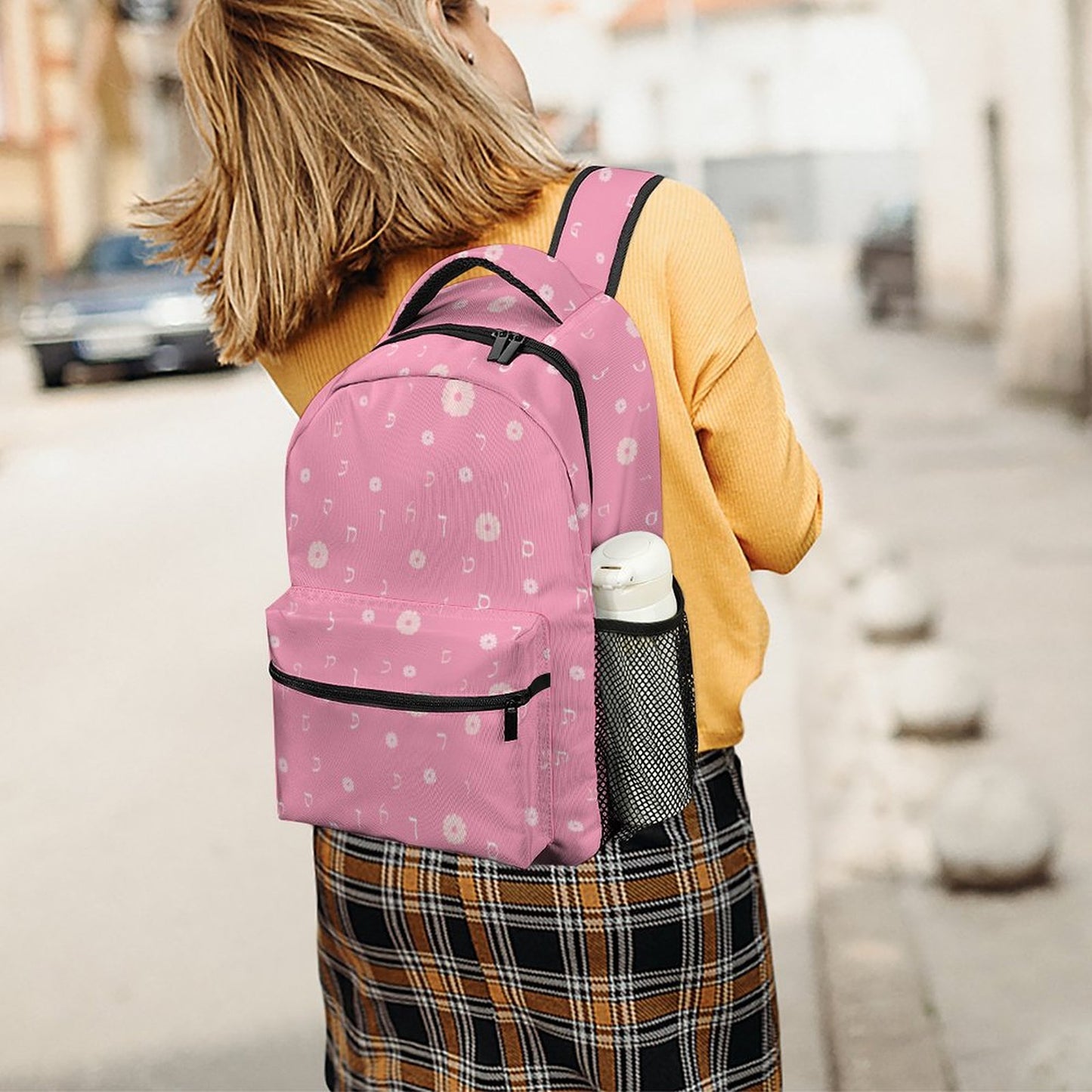Pink Flowers Rashi Letters Children's Backpack