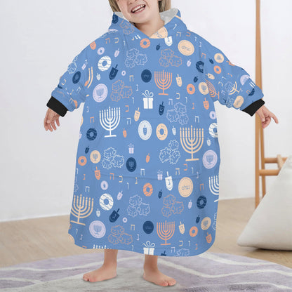 Blue Chanukah 5785 Blanket Hoodie for Little Kids (Model H67)