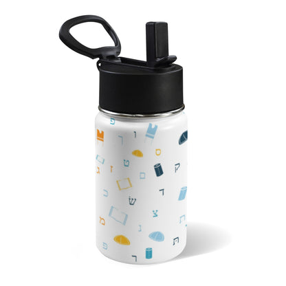 Mitzvah Boy White 12oz Toddlers Water Bottle with Straw Lid