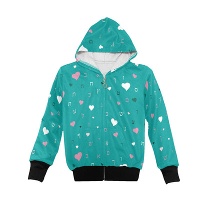 Ahava in Green Little Girls' Zip Up Hoodie (Model H58)