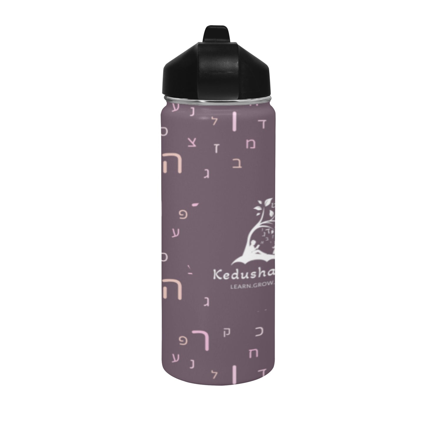 Maroon Aleph Beis Water Bottle Insulated Water Bottle with Straw Lid (18 oz)