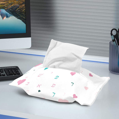 Pink Aleph Beis Hearts Linen Tissue Box Cover