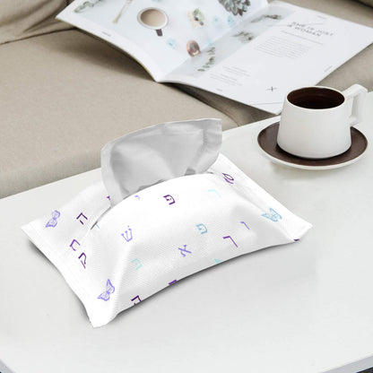 Purple Aleph Beis Butterflies Linen Tissue Box Cover