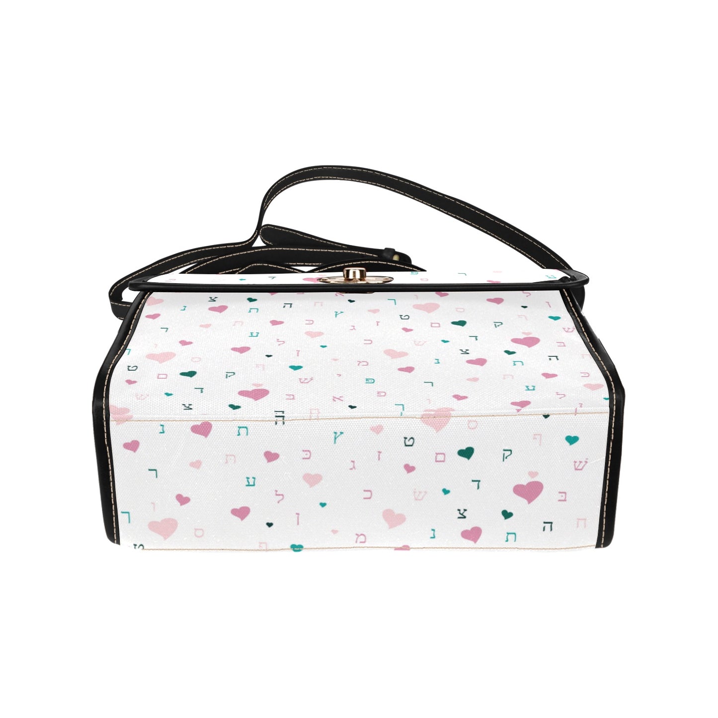 Pink Aleph Beis Hearts Waterproof Canvas Bag-Black (All Over Print) (Model 1641)