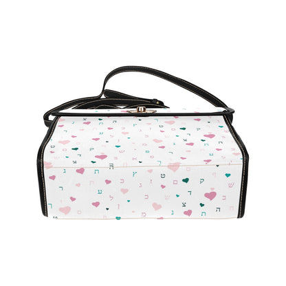 Pink Aleph Beis Hearts Waterproof Canvas Bag-Black (All Over Print) (Model 1641)